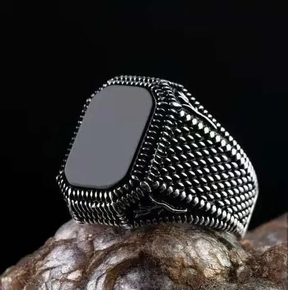 New Punk Turkey Vintage Rings Geometric Oval Black Suitable for Anniversary Party Wedding Men's Rings High-end Luxury Jewelry