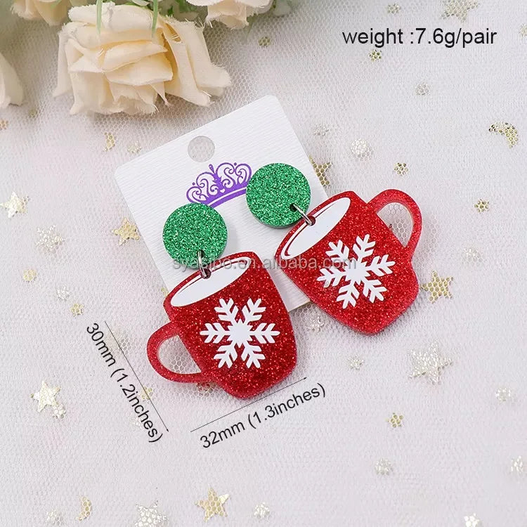 Boucles d'oreilles pendantes de Noël en forme de maison en pain d'épices, boucles d'oreilles en acrylique pailleté pour les fêtes