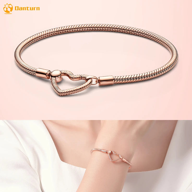 Danturn 925 Silver Heart Infinity Wishbone Heart Blue Disc Fan Clasp Heart T-Bar Multi Snake Chain Bracelets