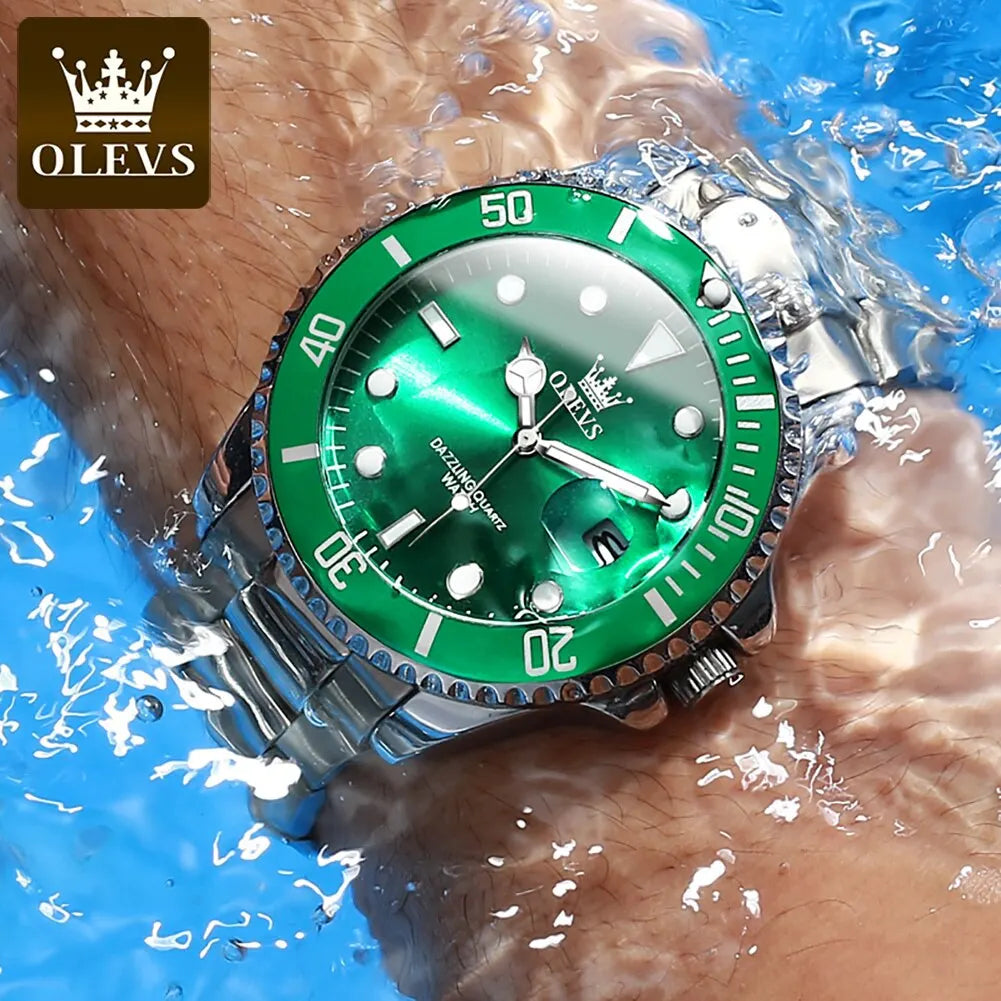 OLEVS Reloj original de cuarzo verde para hombre