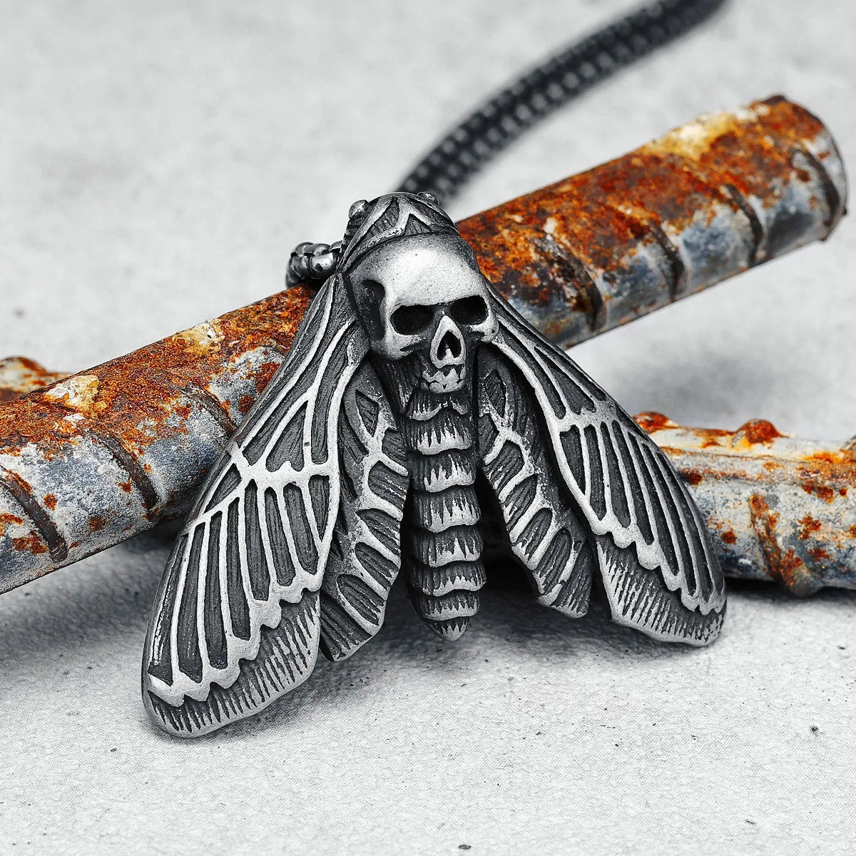 Moth Skull Necklace Men Vintage Pendant Chain 316L Stainless Steel Retro Punk Hip Hop Rap for Biker Male Jewelry Gift Wholesale