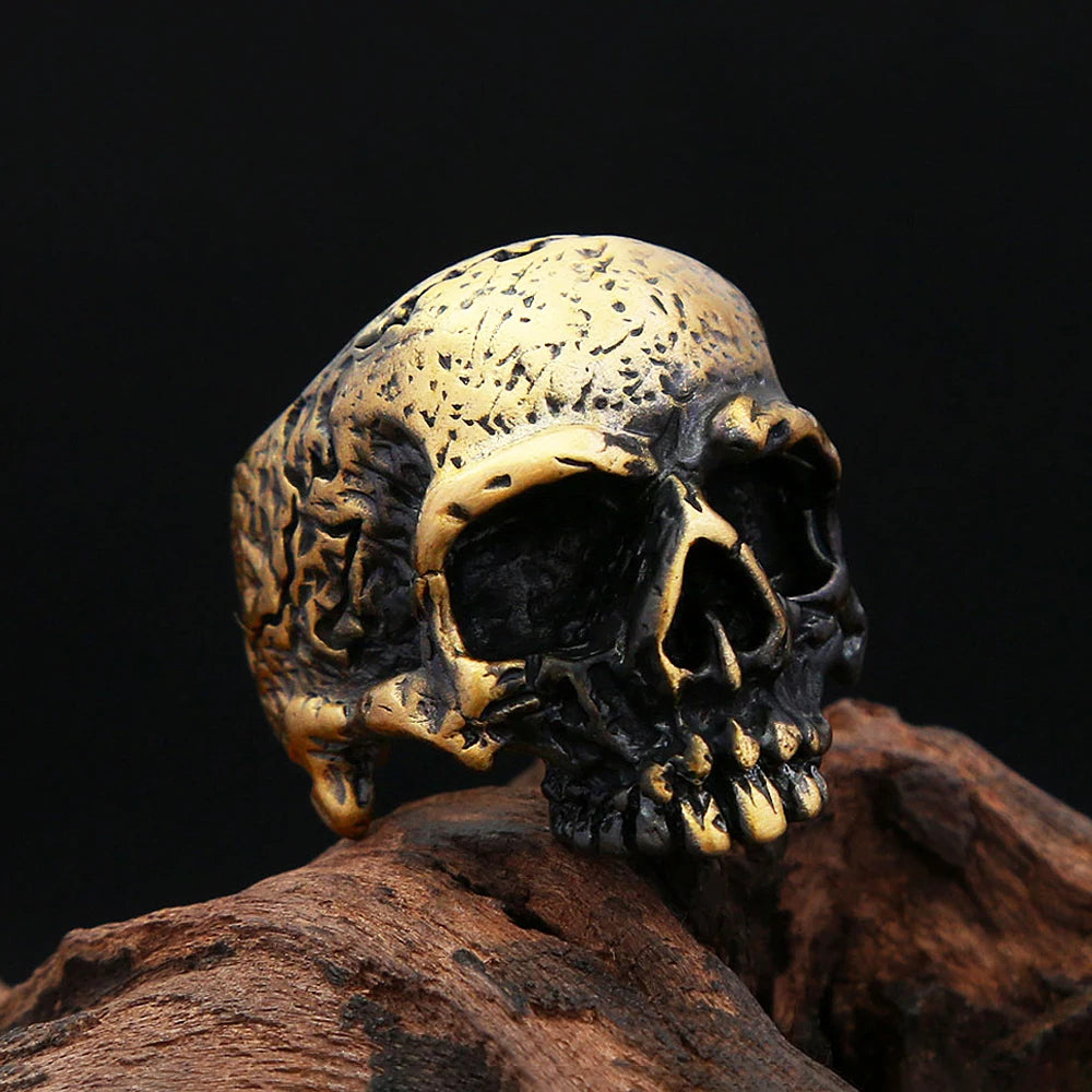 Gothic Vintage Brass Skull Ring For Men Women Punk Rock Fashion Skeleton Rings Personality Biker Jewelry Halloween Gifts