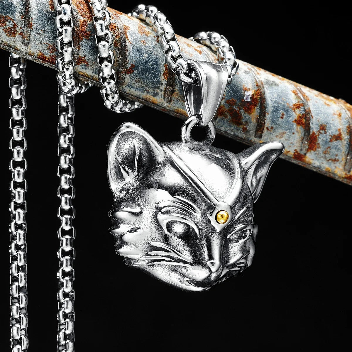 Cool Cat Necklace 316L Stainless Steel Kitty Gem Men Women Pendant Chain Rock Party for Friend Male Jewelry Best Gift Wholesale