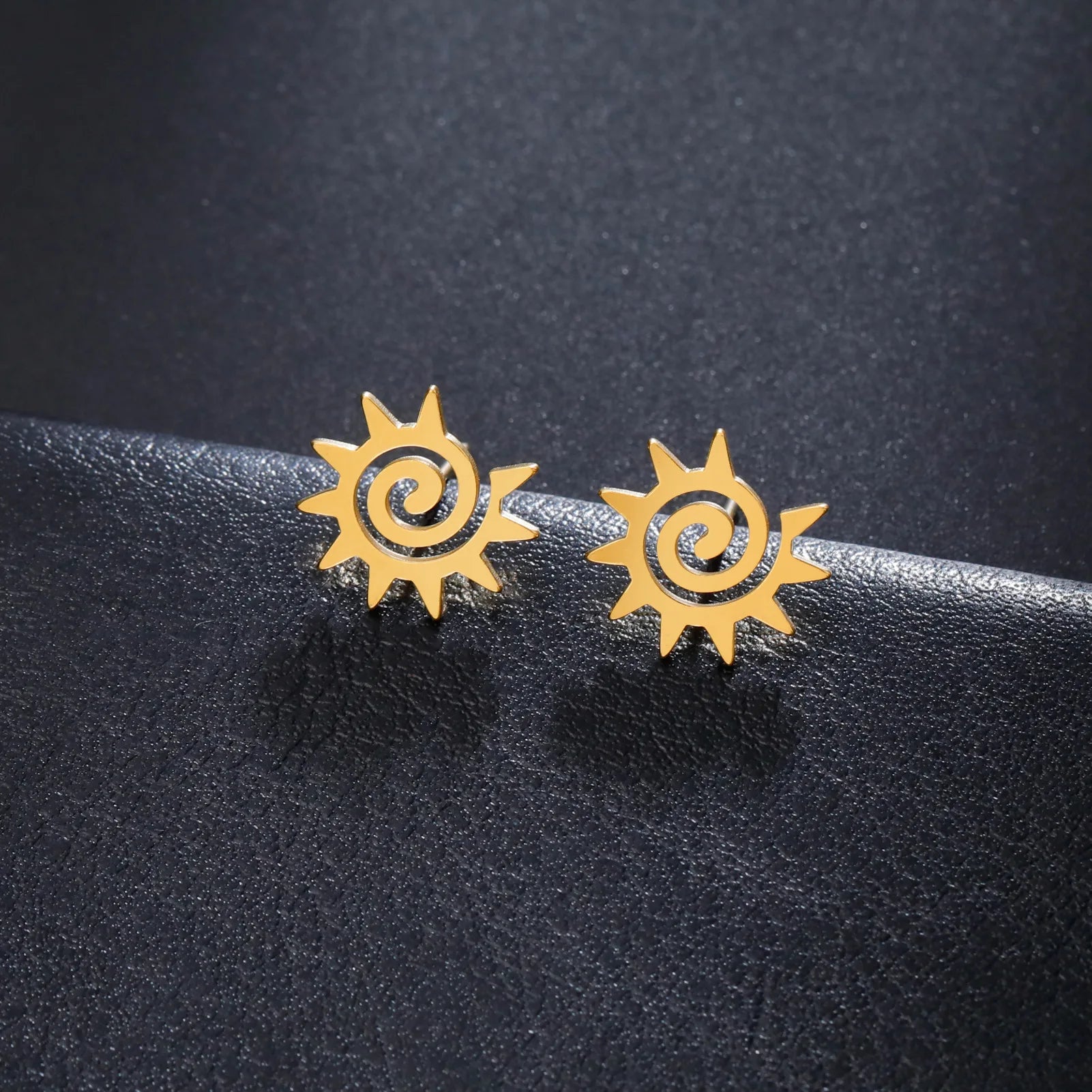 HIPEE Cute Spiral Sun Stud Earring Stainless Steel Mini Sun Weather Earrings For Women Girls Fashion New Ear Piercing Jewelry