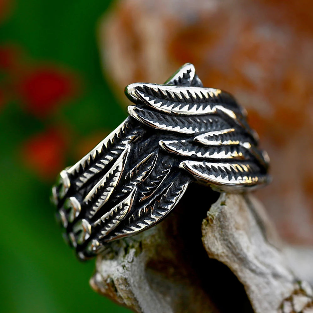 New Vintage Double Feather Rings For Men Women 316L Stainless Steel Punk Hip Hop Fashion Creative Couple Jewelry Dropshipping