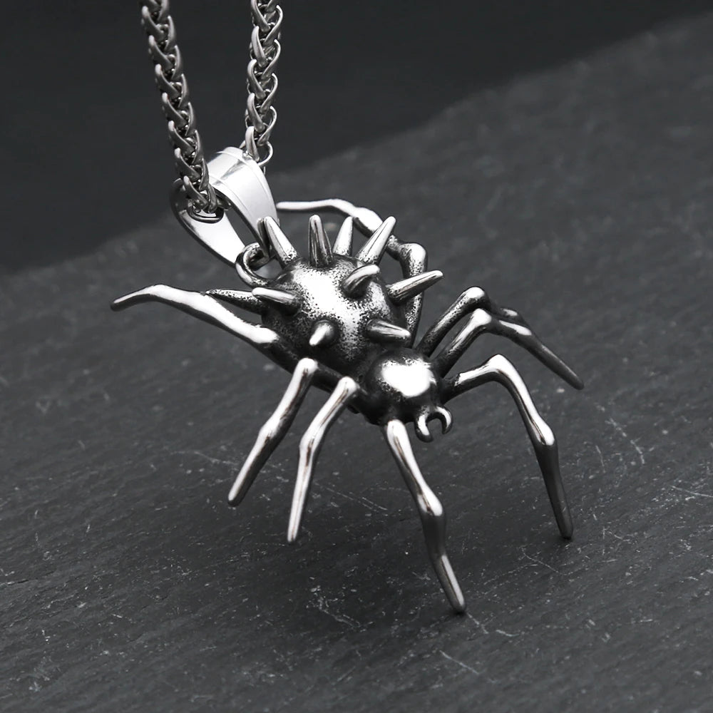 Gothic Vintage Stainless Steel Spider Pendant Fashion Punk Unique Animal Necklaces For Men Women Party Jewelry Halloween Gifts