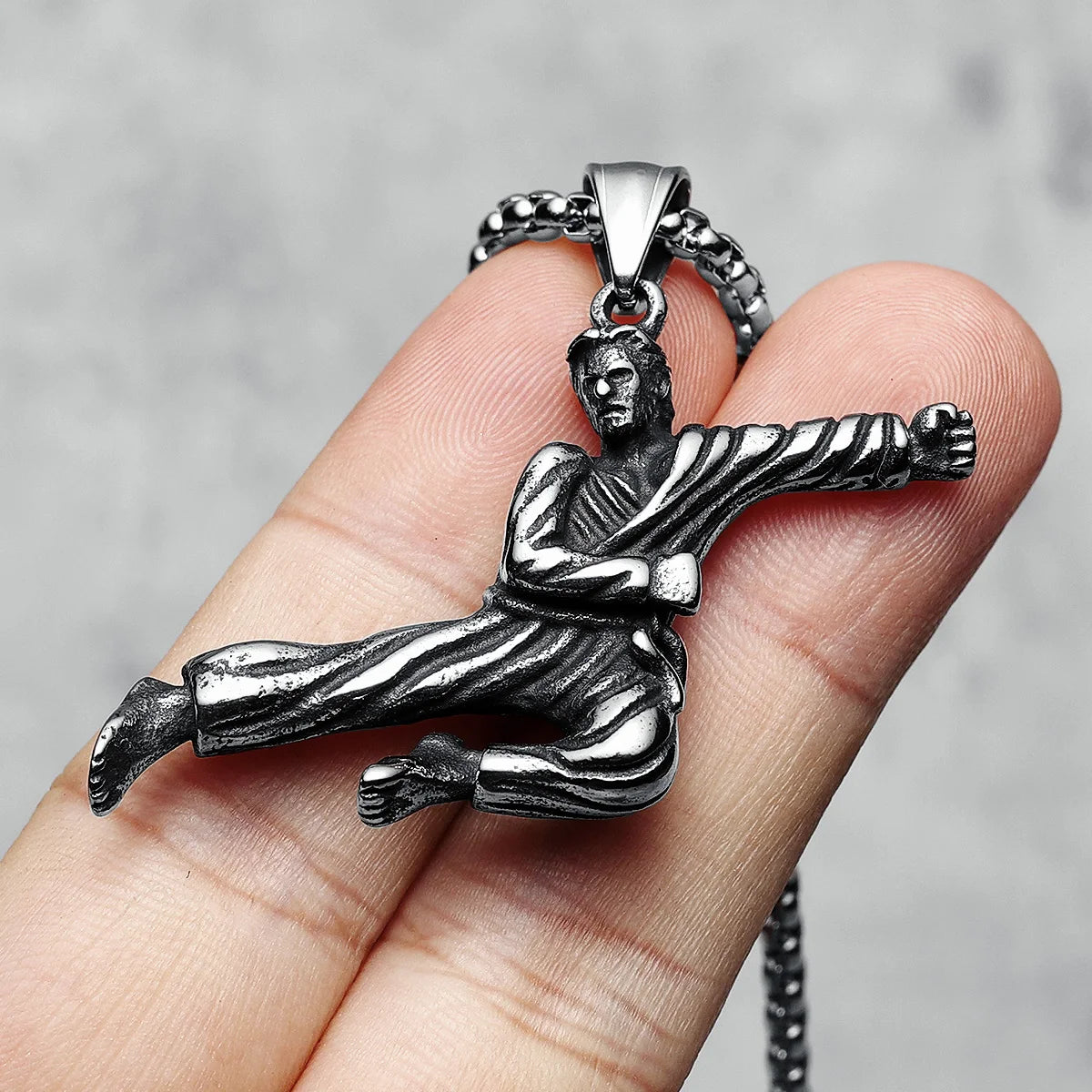 Kung Fu Taekwondo Pendants Fitness Men 316L Stainless Steel Karate Necklaces Chain Rock Punk for Boyfriend Male Jewelry Gift