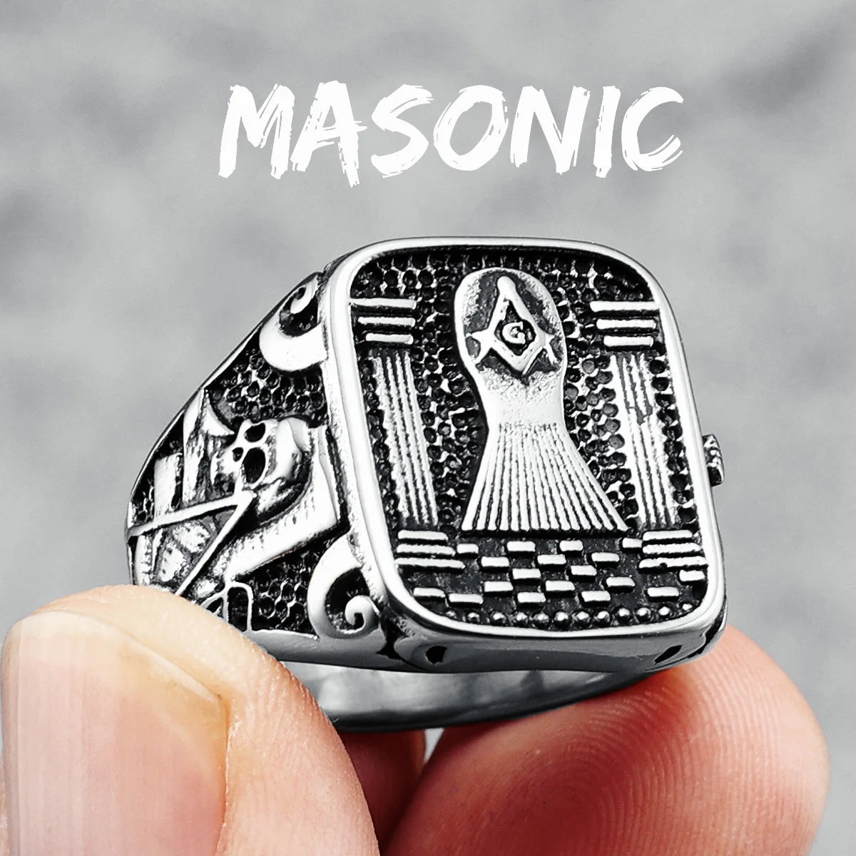 Masonic Skull Ring 316L Stainless Steel Men Skeleton Freemasonry Rock for Rider Male Boyfriend Jewelry Best Gift Dropshipping