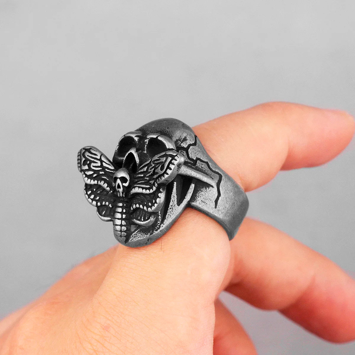 Retro Schwarz Schmetterling Schädel Edelstahl Herren Ringe Punk Übertreibung für Männlich Freund Biker Schmuck Kreativität Geschenk Großhandel