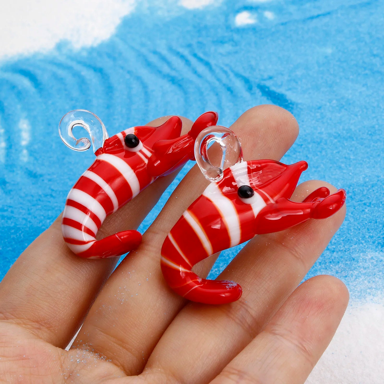 DoreenBeads 1 pieza 3D Red Lobster Stripe Lampwork Glass Ocean Jewelry Colgantes DIY Fabricación de joyas Adorno Decoración de acuario