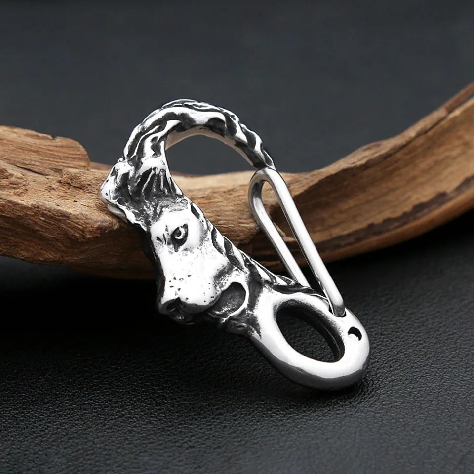 Vintage Vikings Lion Head Keychain For Men Women Stainless Steel Punk Animal Skull Shrimp Buckle Key Ring Fashion Jewelry Gifts