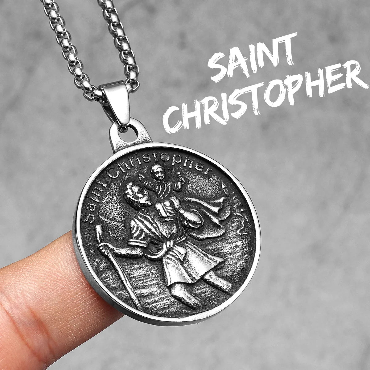 St Christopher Necklace Pendants 316L Stainless Steel Amulet Men Chain Rock Party Retro for Biker Male Jewelry Gift Dropshipping