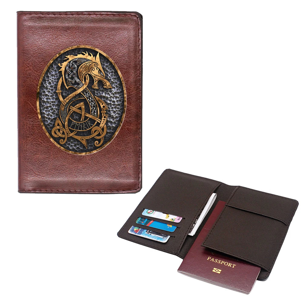 Norse mythology Viking Dragon design Passport Cover Men Women Leather Slim ID Card Travel Holder Pocket Wallet Purse Money Case