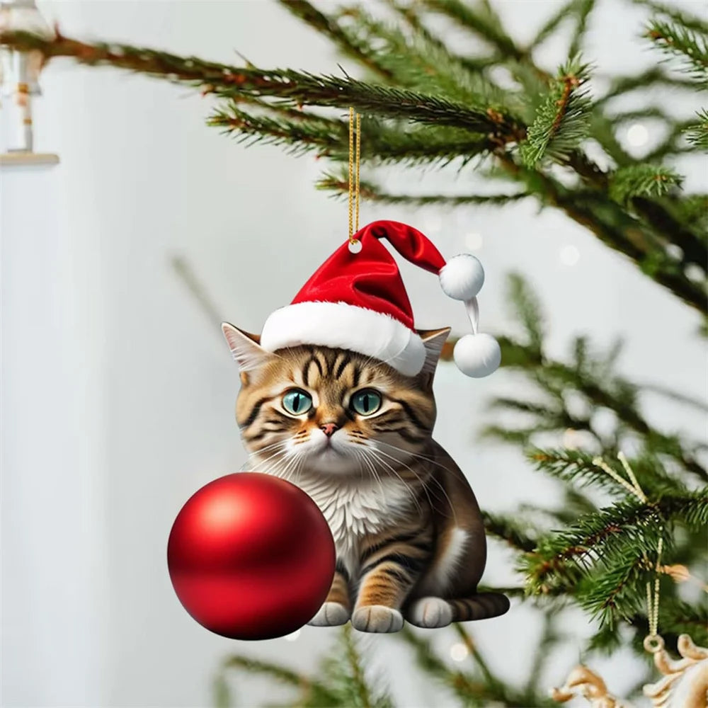 Pendentif à suspendre en acrylique pour sapin de Noël, nouvel an, joyeux Noël, chien, chat, ornement de fête, fournitures de décoration pour la maison