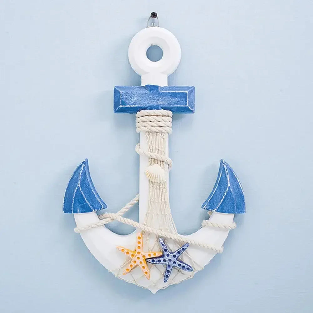 Ancla de barco mediterránea de madera creativa, artesanías con rueda de barco, decoración artística colgante de pared, decoraciones náuticas Vintage para fiesta en casa