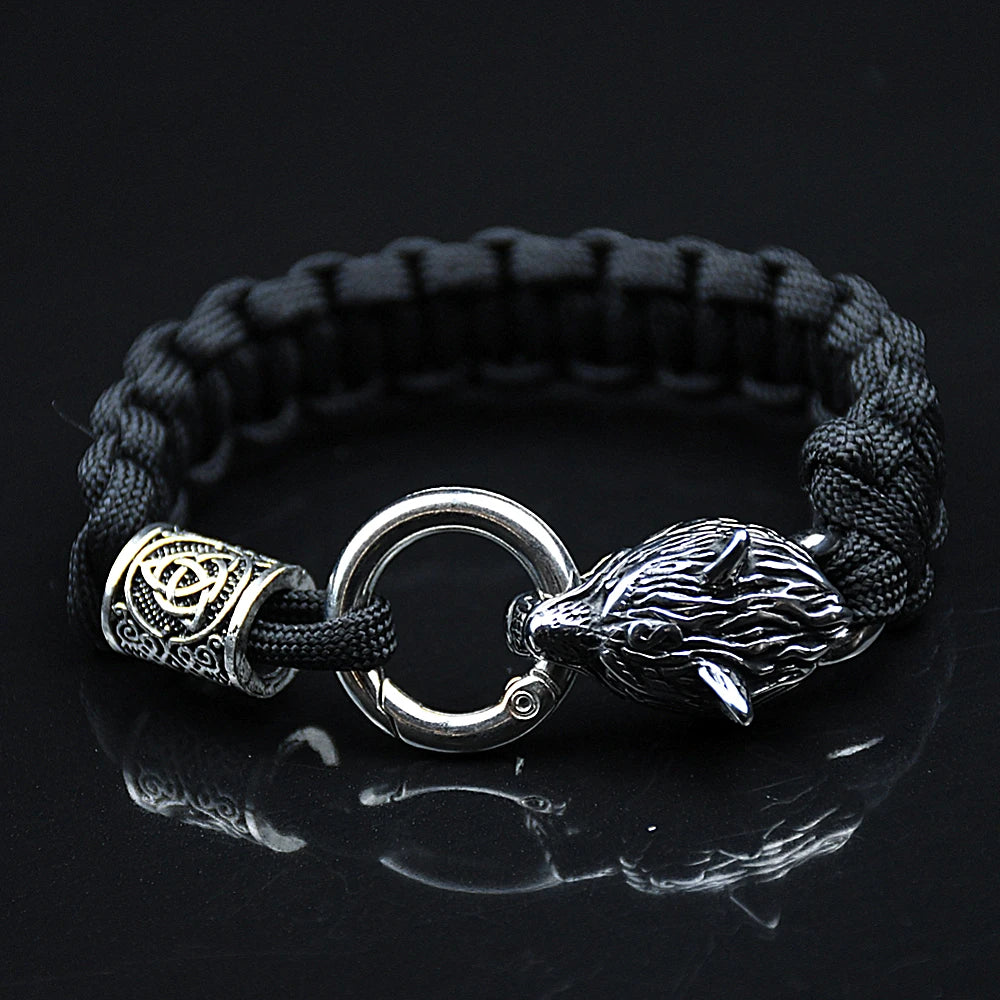 Bracelets en acier inoxydable Celtes Loup Hommes Nordique Vikings Runes Paracord Corde Bracelets homme Bijoux