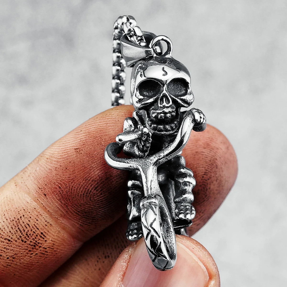 316L Stainless Steel Necklace Skeleton Biker Men Pendant Chain Rock Punk for Boyfriend Rider Jewelry Creative Gift Dropshipping