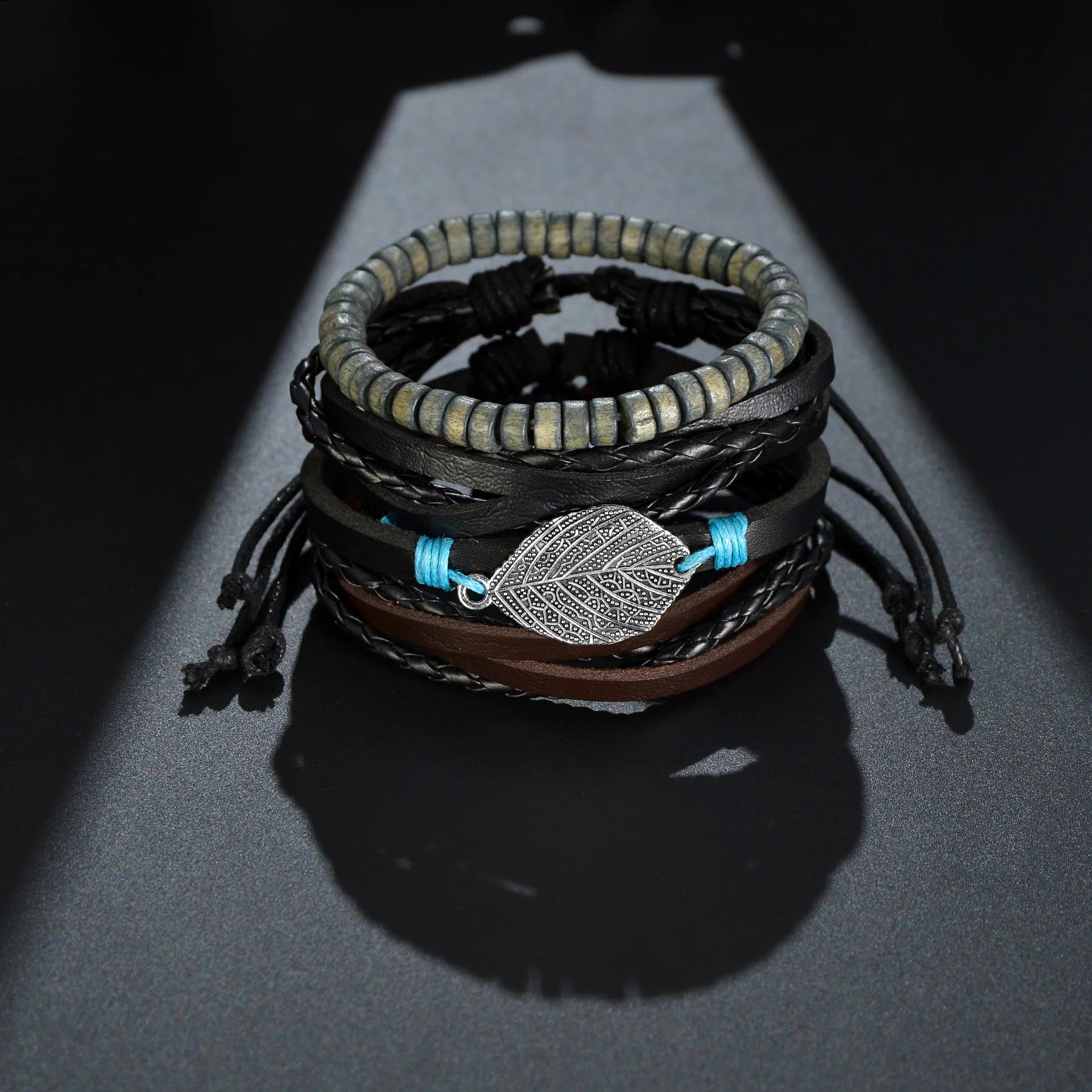 MeMolissa 3/4 Teile/Satz Geflochtenes Wickelarmband aus Leder für Herren im Vintage-Stil mit Lebensbaum und Gitarren-Holzperlen, modische Armbänder für Männer