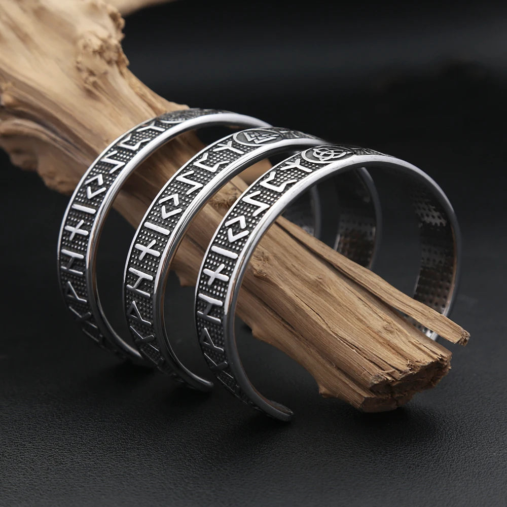 Vintage Nordic Vikings Compass Bracelet 316L Stainless Steel Viking Runes Cuff Bangles For Men Women Fashion Amulet Jewelry Gift