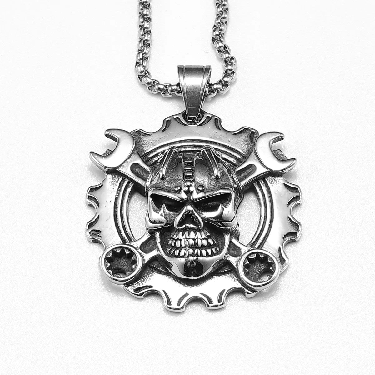 316L Stainless Steel Necklace Hip Hop Gear Skull Men Pendant Chain Heavy Metal Rock Punk for Boyfriend Biker Rider Jewelry Gift