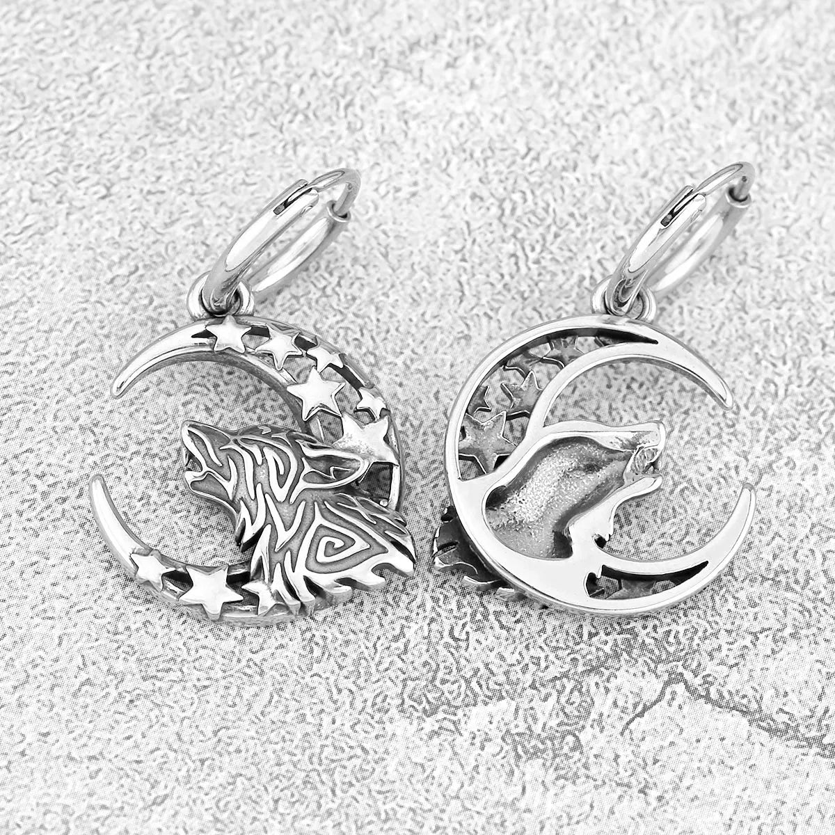 Viking Animal Wolf Head Sleeping Dragon Moon Stainless Steel Earrings Fashion Vintage Men's Amulet Jewelry Earrings Teen Gift