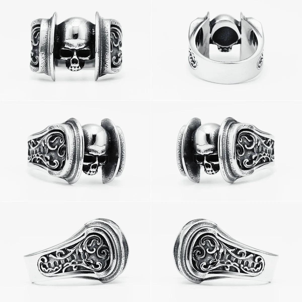 Skull Men Rings 316L Stainless Steel Rune Skeleton Rock Punk Rap HipHop Party for Biker Rider Male Boyfriend Jewelry Best Gift