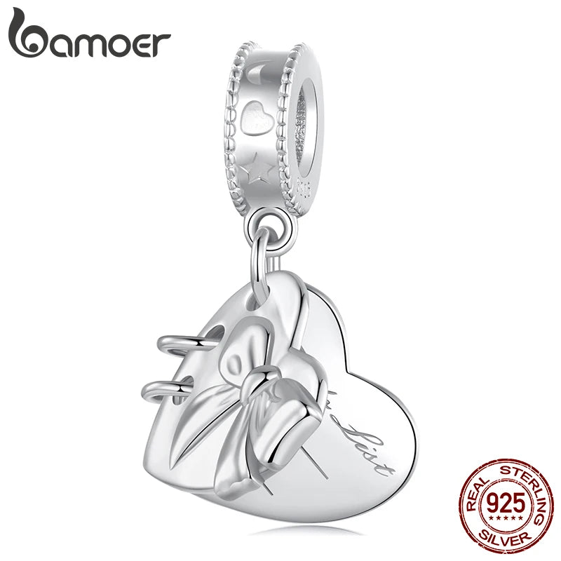 Pendentif en forme de cœur en argent sterling 925 BAMOER pour carnet de notes, adapté au bracelet original, breloque Bamoer DIY pour la fabrication de bijoux, cadeau de Noël