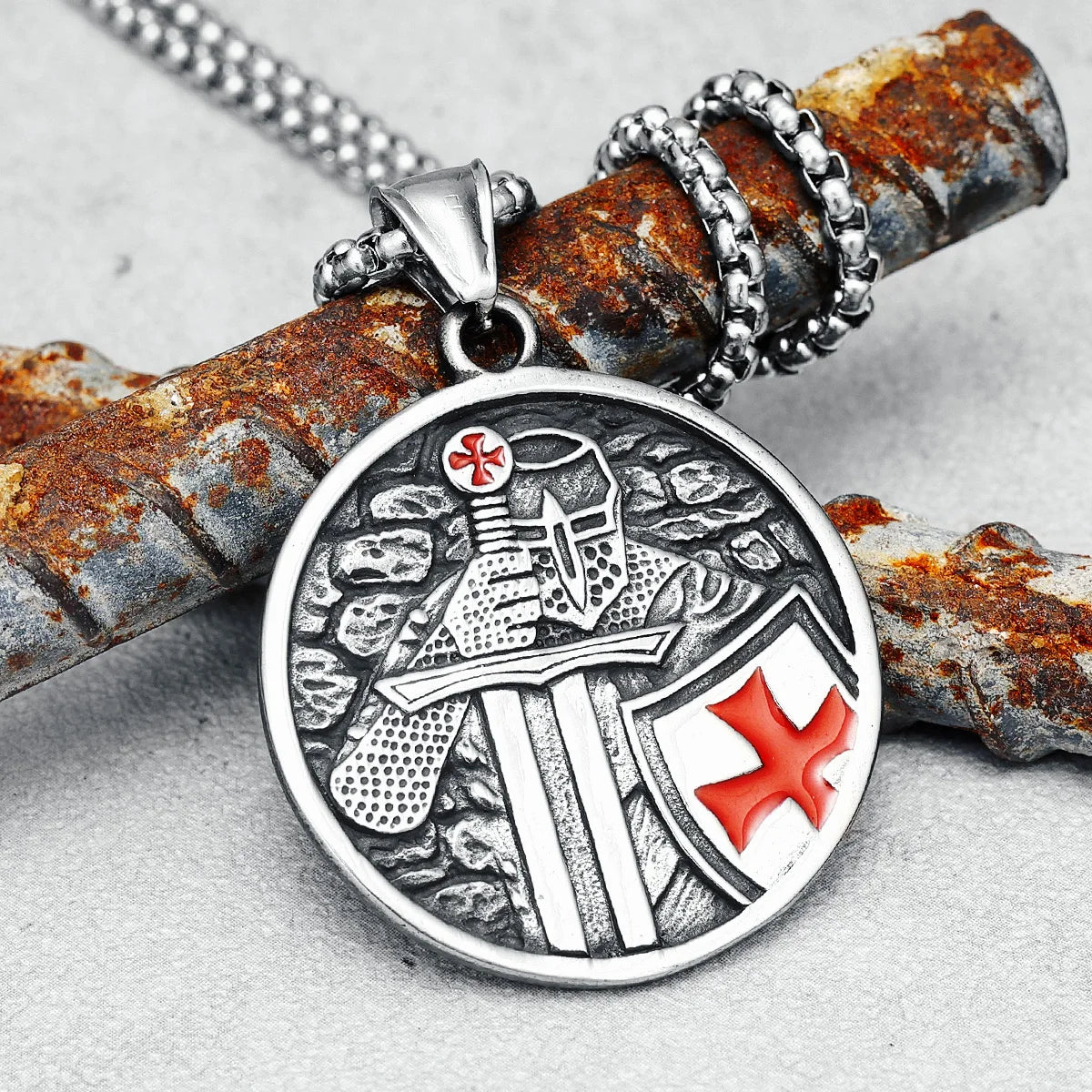 Paladin Pendant Christianity Crusader Necklace Amulet 316L Stainless Steel Men Chain Rock Hip Hop Talisman for Male Jewelry Gift