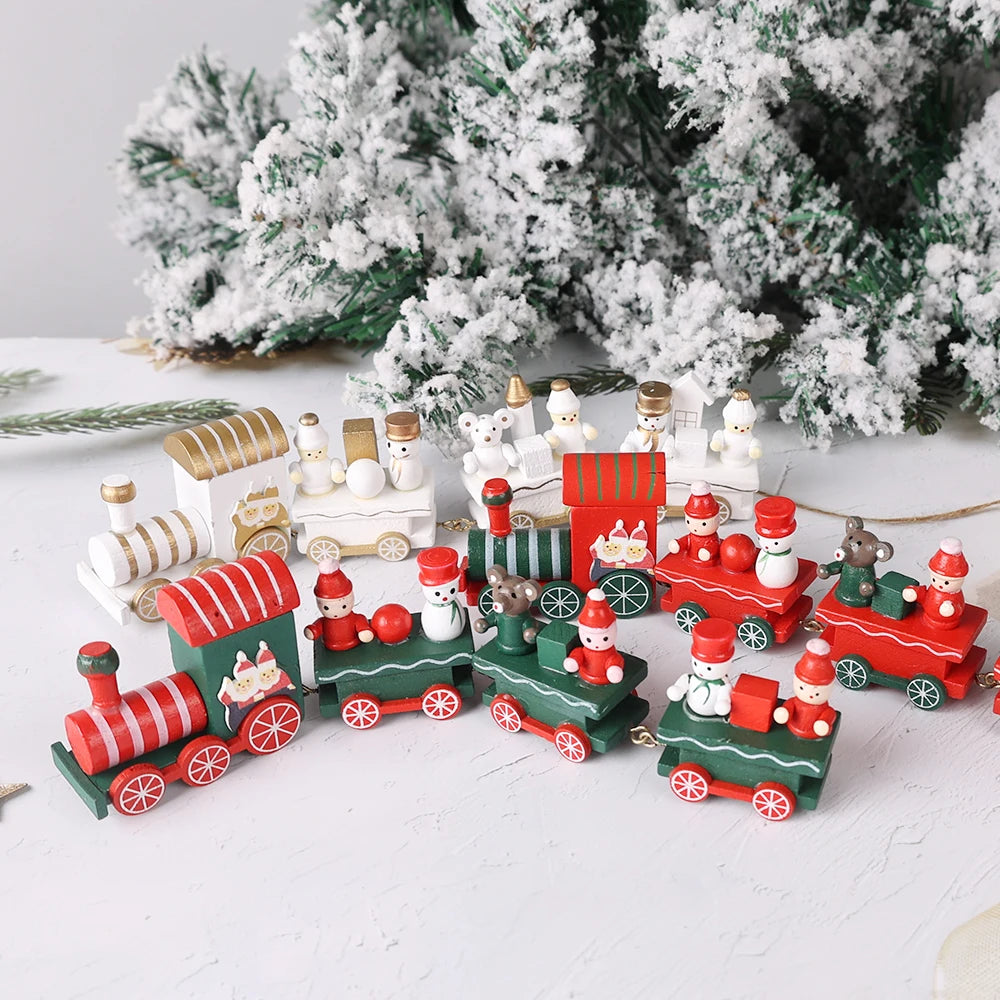 Merry Christmas Wooden Train Ornaments Snowman Gingerbread Decors Train Kids Toys Xmas Gifts Christmas Navidad Party Decorations