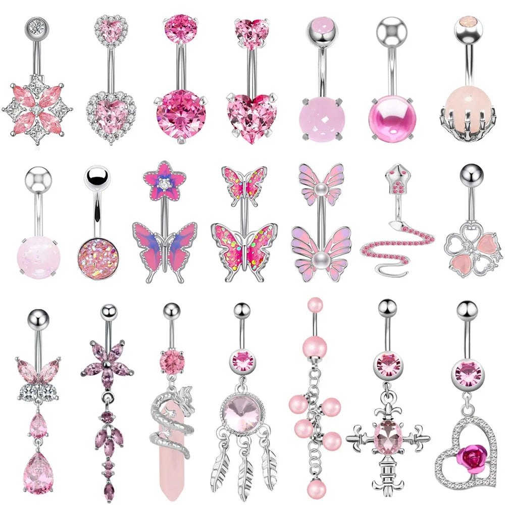 Butterfly Heart Shaped Navel Ring 14G Belly Button Piercing Barbell Pendant Belly Nombril Piercing Women Jewelry Stainless Steel