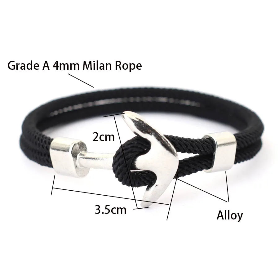 New Anchor Bracelet Men Grade A 4mm Milan Rope Marine Nautical Braclet Outdoors Sports Wrap Fabric Braslet  Accessories Hombre