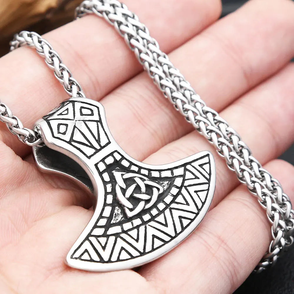 Vintage Viking Axe Head Thors Hammer Pendant Necklaces Stainless Steel Norse Odin Charm Men's Necklace Scandinavian Jewelry Gift