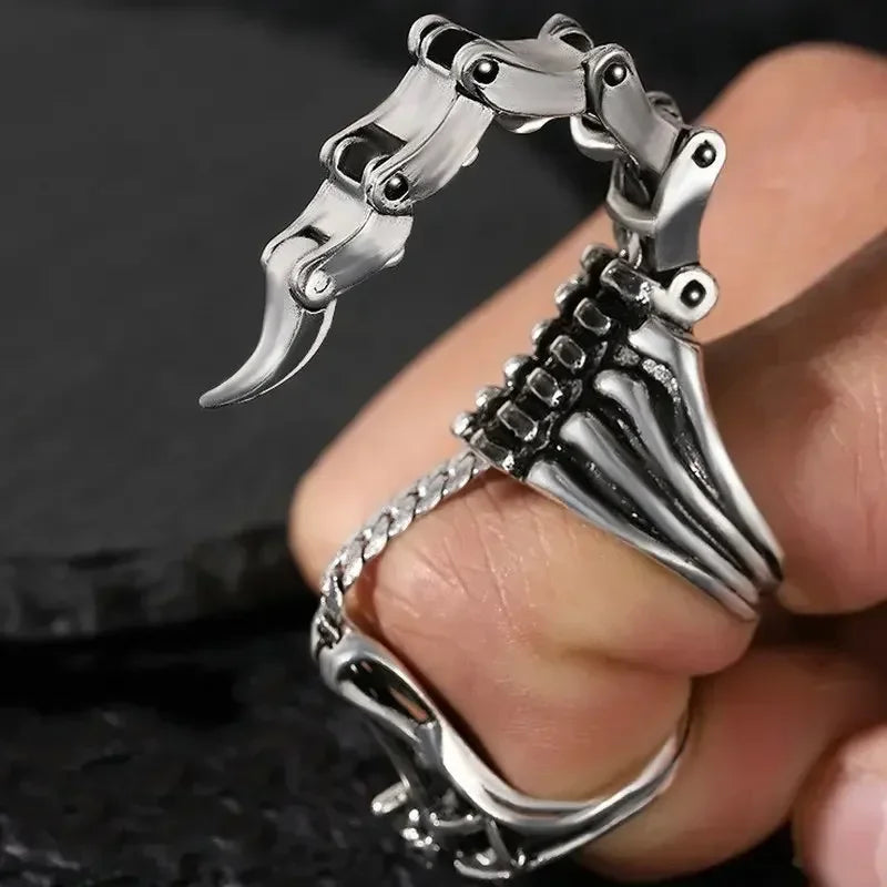 Men Scorpion Ring Heavy Rock Punk Joint Rings Vintage Cool Gothic Scroll Armor Knuckle Metal Rock Full Finger Rings Jewelry