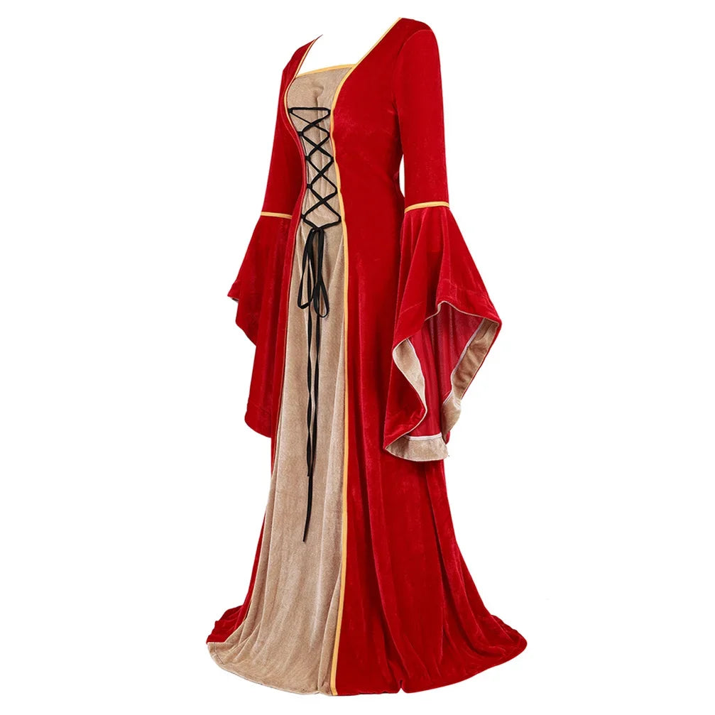 Medieval Dress for Women Renaissance Long Sleeve Dresses Velvet Halloween Costume Vintage Cosplay Outfit Womens Witch Costumes