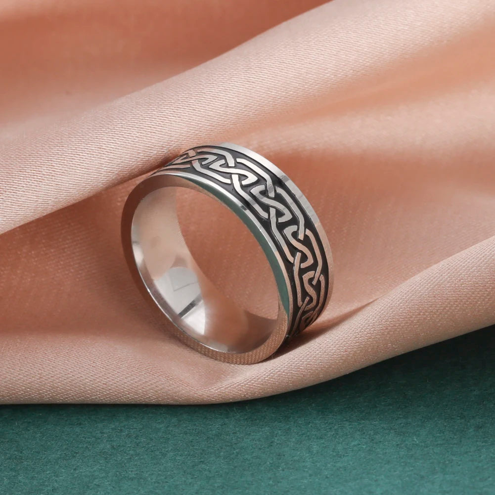 Fashion 8mm Men Rings Stainless Steel Celtic Knot Ring Rope Winding Finger Ring Men Wedding Band Jewelry Gifts Free shipping