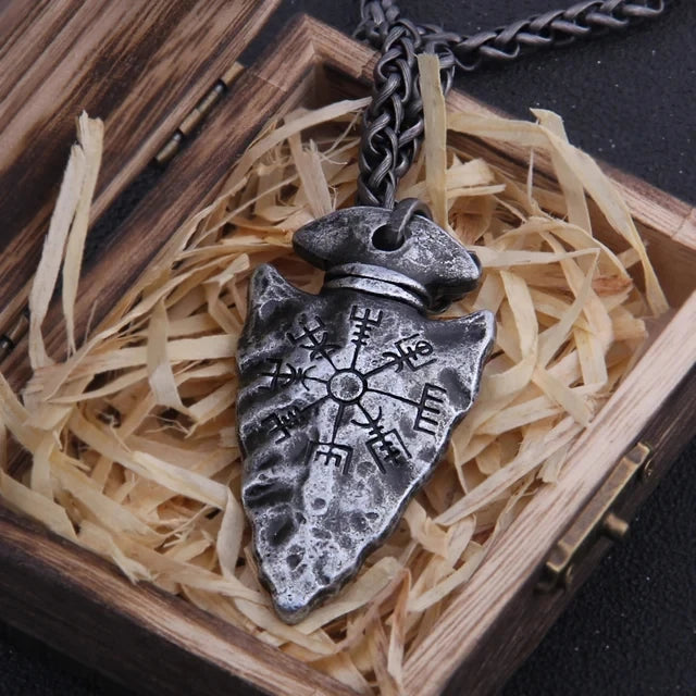 Norse Runes Odin's Spear Gungnir Necklace Men Gold Color Stainless Steel Arrowhead Pendant Valknut Talisman Male Vikings Jewelry