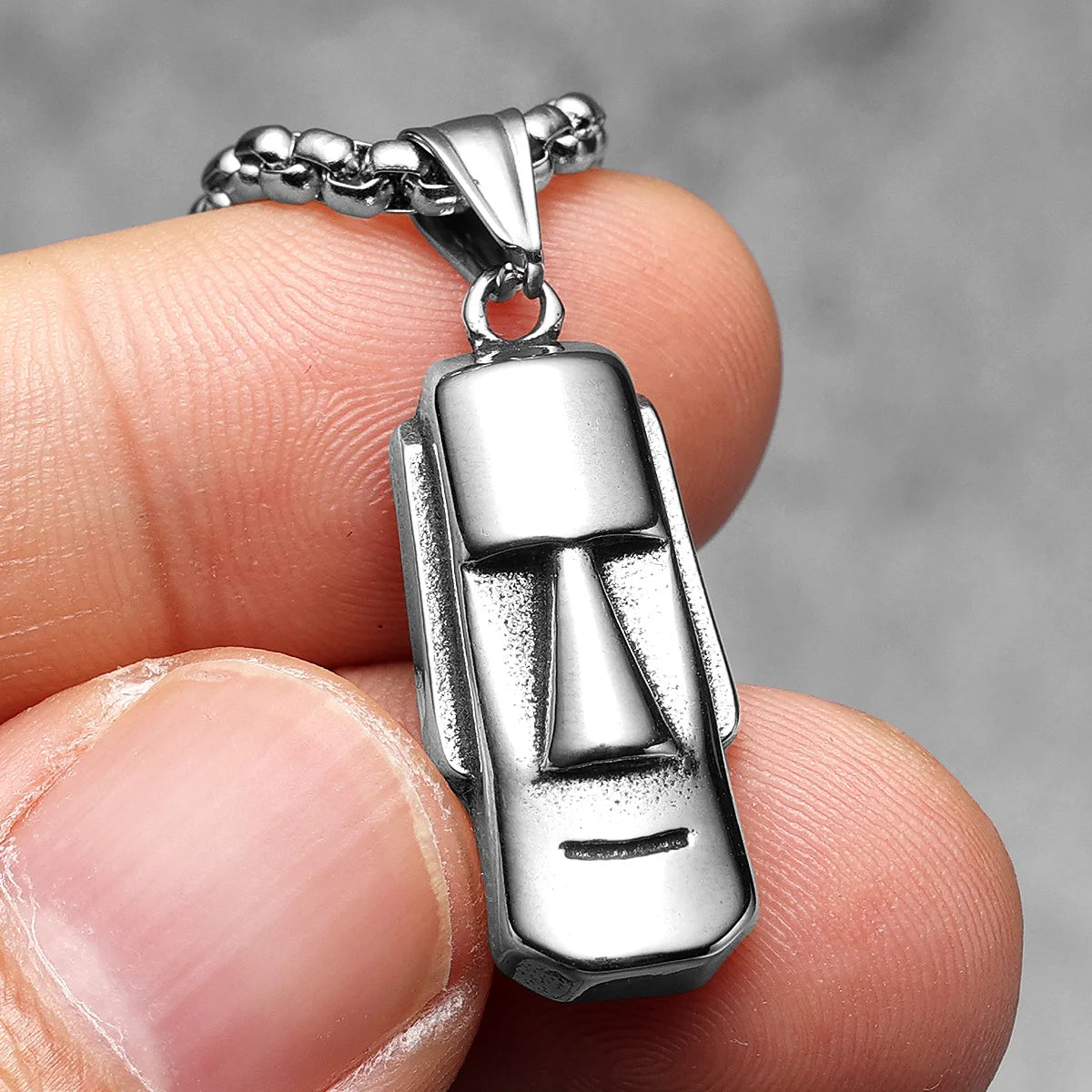 Moai Pendants Statue Necklaces 316L Stainless Steel Men Hip Hop Chain Punk Rock Trendy for Male Biker Jewelry Creative Xmas Gift