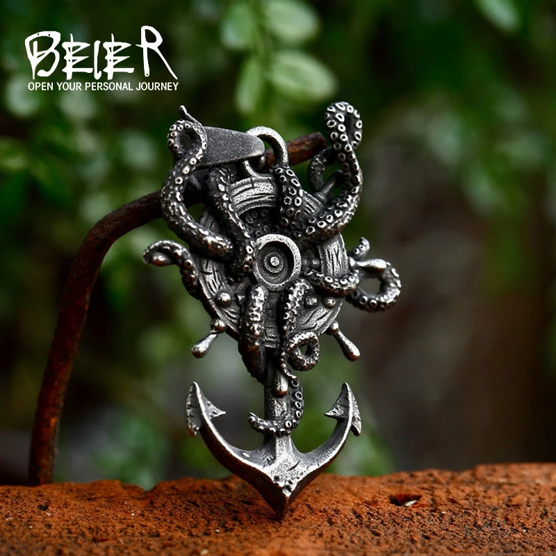 BEIER Stainless Steel Dark Style Kraken Octopus Ship's Anchor Pendant Pendant fashion Chain Necklace men/women Jewelry BP8-1060