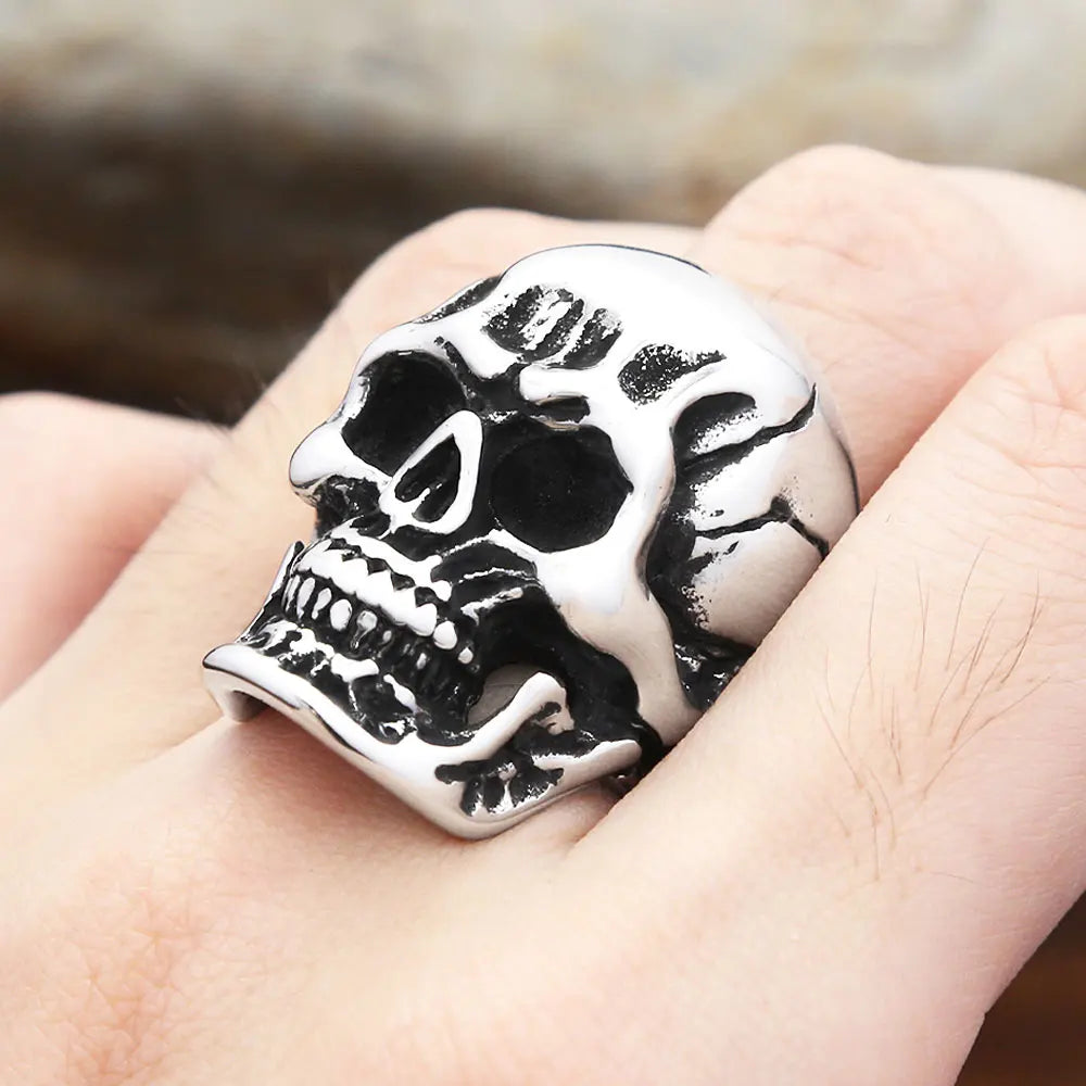 Gothic Punk Stainless Steel Ghost Head Skull Rings For Men Hip Hop Vintage Classic Skeleton Ring Biker Jewelry Gifts Wholesale