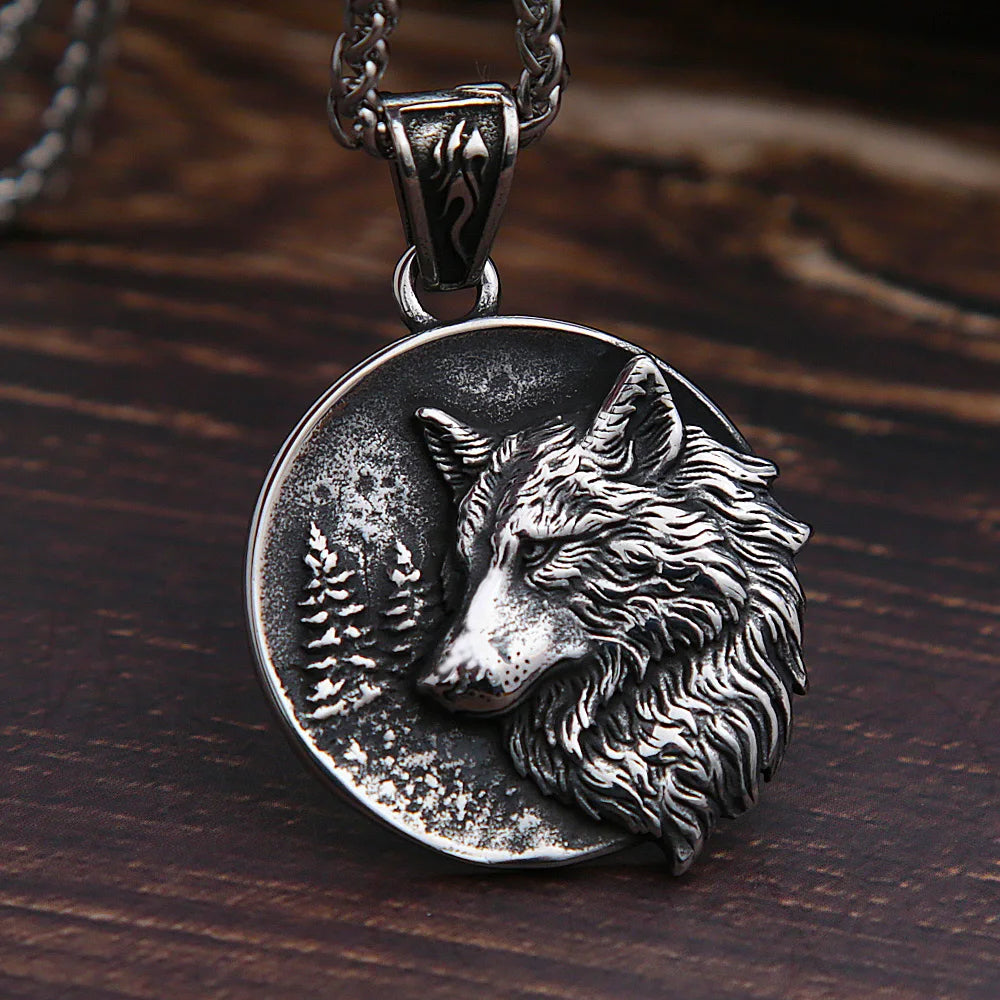 Herren Vintage Wikinger Wolf Anhänger Halskette Punk Street Rock Nordic Edelstahl Odin Wolfskopf Halskette Modeschmuck