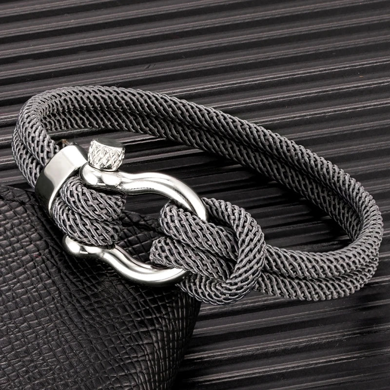 MKENDN Minimalist Nautical Rope Bracelets With Bolt Clasp Men Double strand Survival Bracelet Women Stainless Steel Sport Buckle