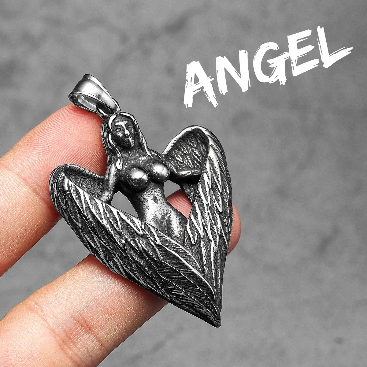 Heart Wings Necklace Angel Pray Pendant Stainless Steel Men Chain Hip Hop Rock Aestheticism Jewelry Punk Xmas Gift for Friend