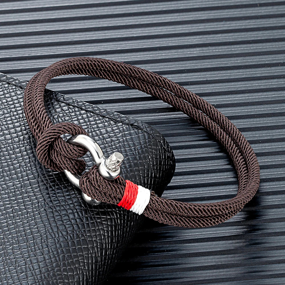 MKENDN Navy Blue Braided Rope Bracelet Stainless Steel Mini Horseshoe Shackle with Screws Bracelets for Men Women Couple Jewelry