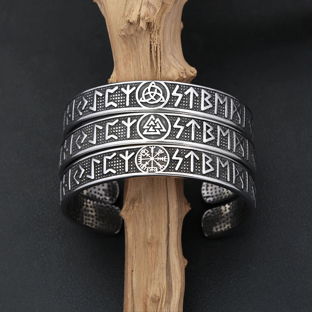 Vintage Nordic Vikings Compass Bracelet 316L Stainless Steel Viking Runes Cuff Bangles For Men Women Fashion Amulet Jewelry Gift