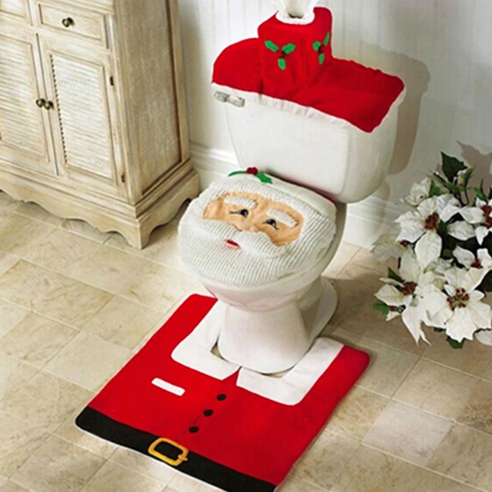 Nouvelles housses de siège de toilette mignonnes de Noël, tapis de salle de bain créatif du Père Noël, fournitures de Noël pour la maison, décoration de cadeau de Nouvel An Navidad