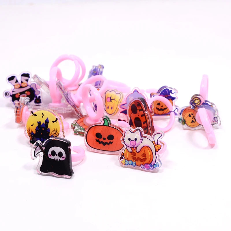 10/20pcs Cute Halloween Ring for kids Cartoon Ghost Pumpkin Lantern Finger Ring Jewelry Girls Boy Party Supplies Decoration Gift