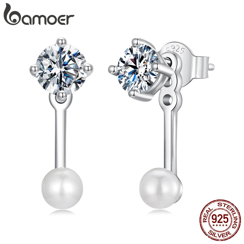 Boucles d'oreilles minimalistes BAMOER en perles de moissanite, boucles d'oreilles en argent sterling 925 avec diamants brillants créés en laboratoire, cadeau d'anniversaire et de Noël