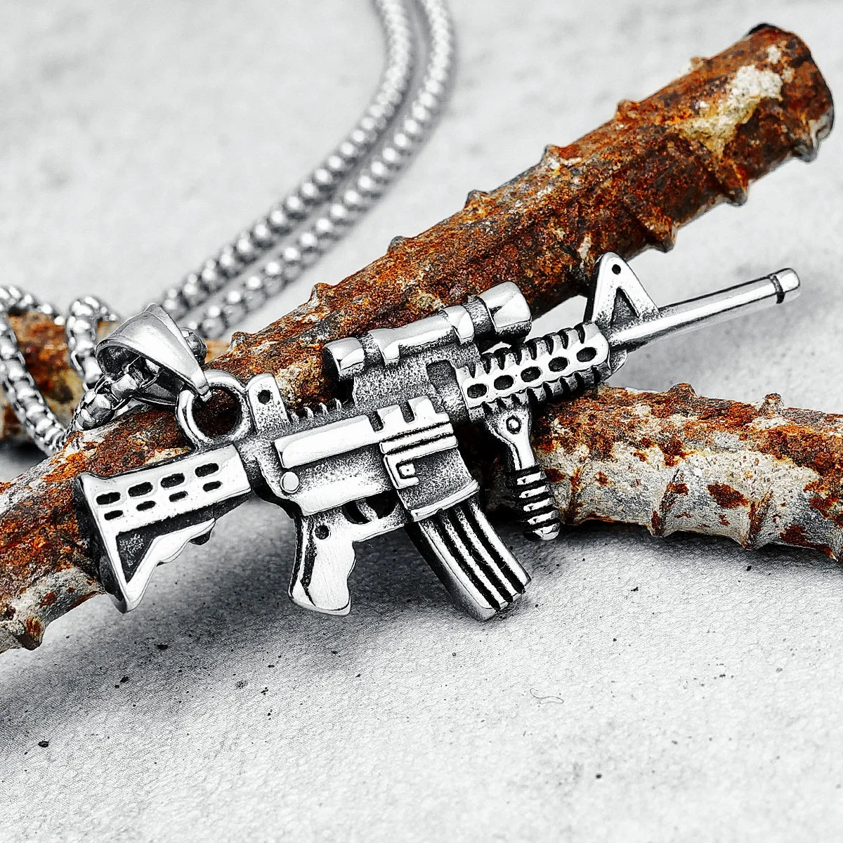 Hip Hop Rap Carbine Necklace 316L Stainless Steel Men M16 M4 Pendant Chain Rock Punk for Boyfriend Biker Rider Jewelry Best Gift