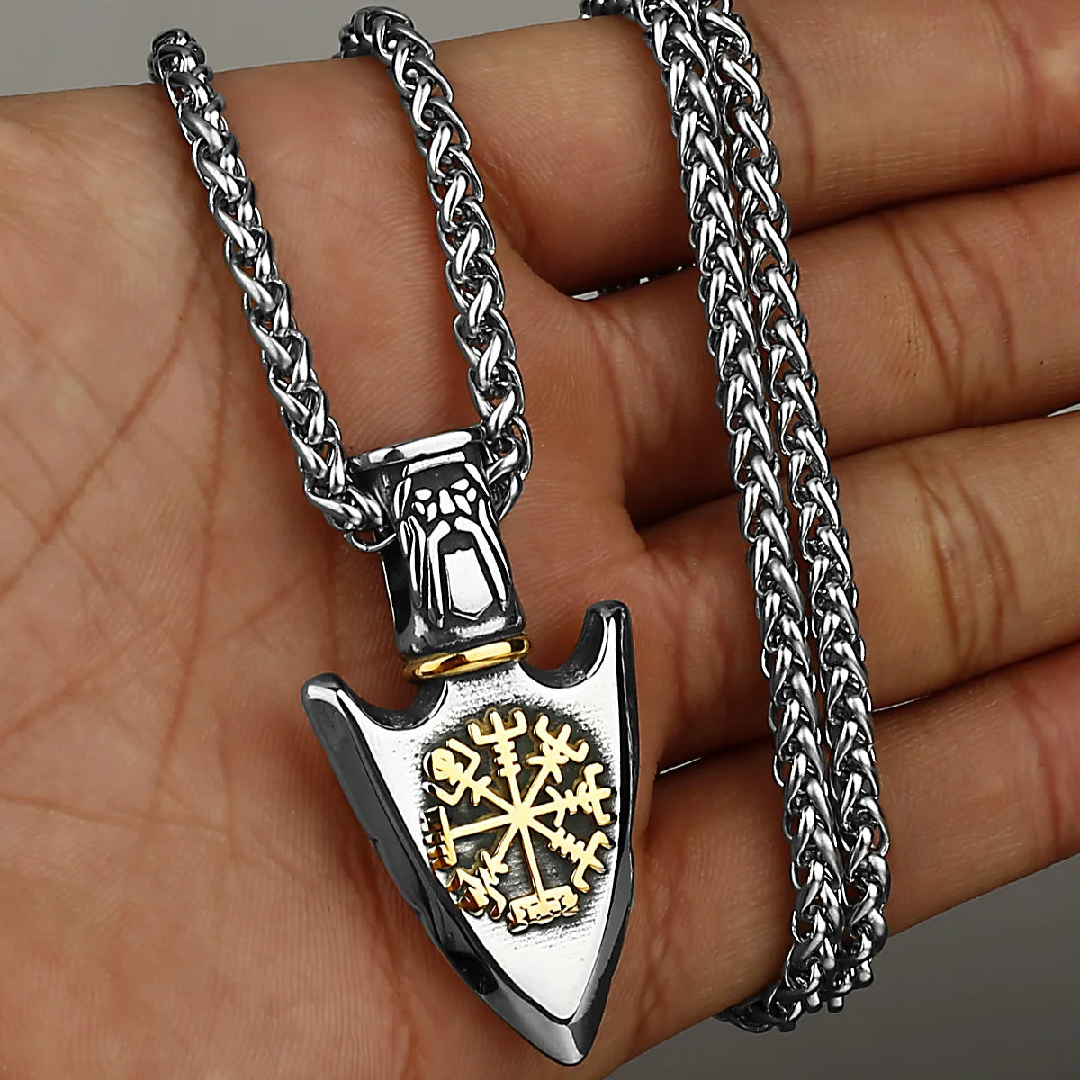 Stainless Steel Viking Rune Pendant Anchor Style Chain Necklace