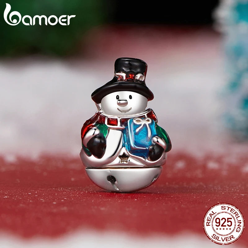 BAMOER - Breloque en forme de bonhomme de neige de Noël en argent massif S925 - Compatible avec un bracelet original - Breloque Bamoer pour la fabrication de bijoux - Cadeau de Noël